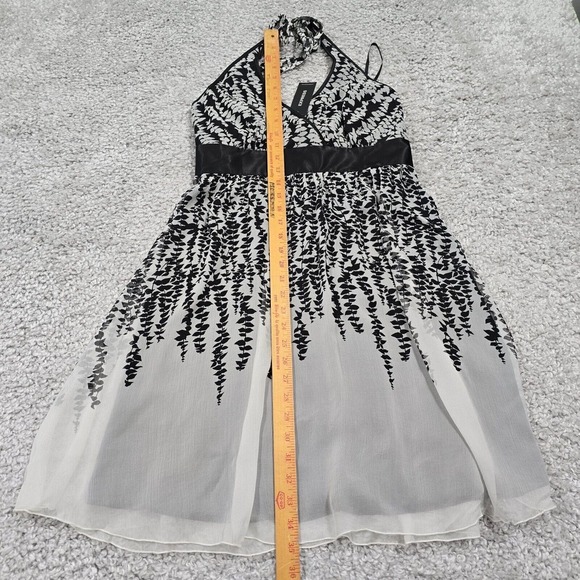 Express Dress Medium Black White Silk Mini Halter Babydoll Y2K Fairy Whimsigoth - Picture 16 of 16